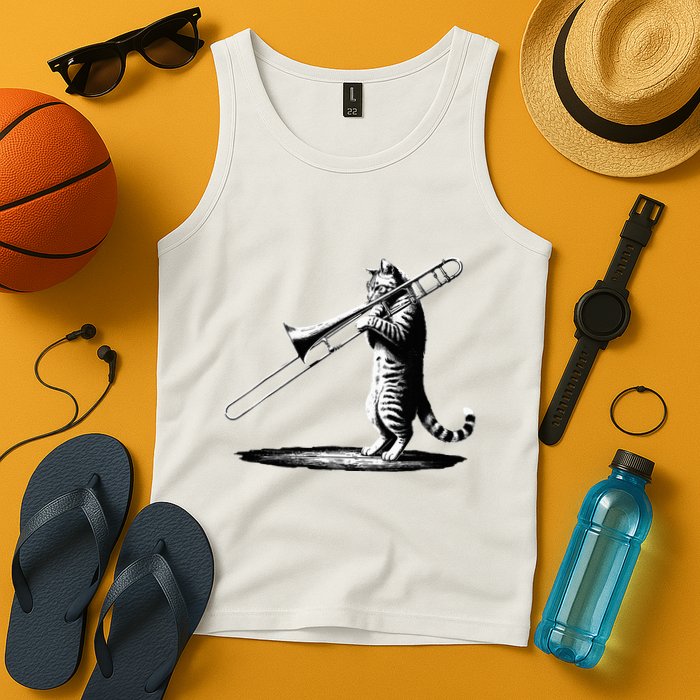 Cat Playing Trombone Player Trombonist Instrument Tank Top
