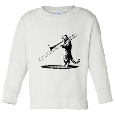 Cat Playing Trombone Player Trombonist Instrument Toddler Long Sleeve Shirt