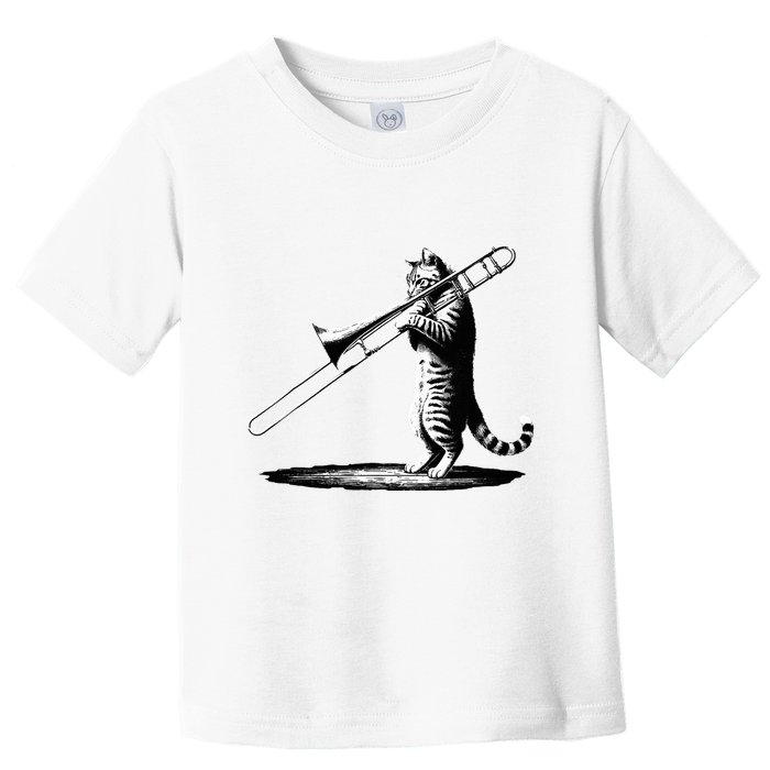 Cat Playing Trombone Player Trombonist Instrument Toddler T-Shirt