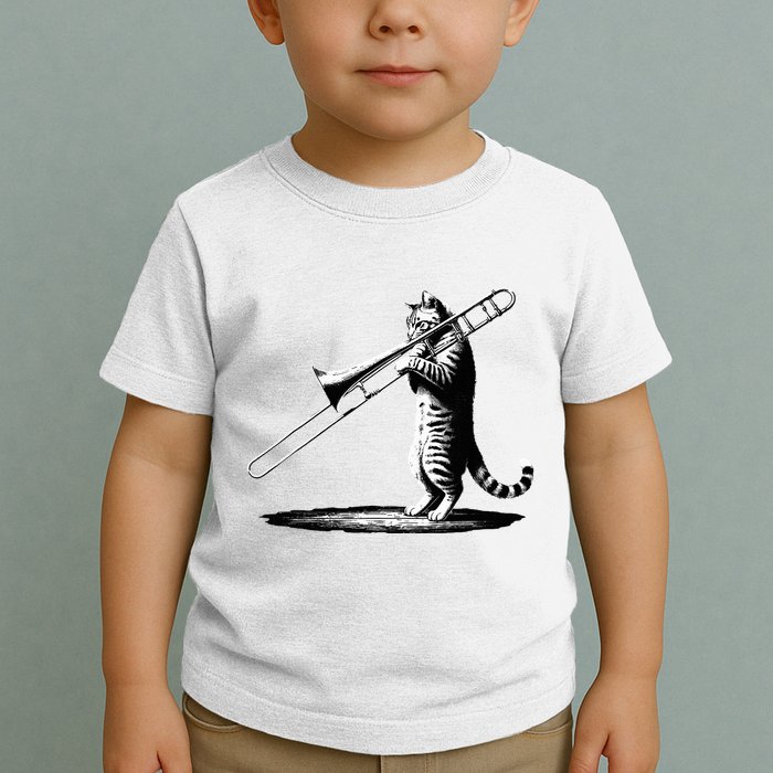 Cat Playing Trombone Player Trombonist Instrument Toddler T-Shirt