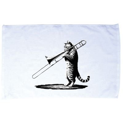 Cat Playing Trombone Player Trombonist Instrument Microfiber Hand Towel
