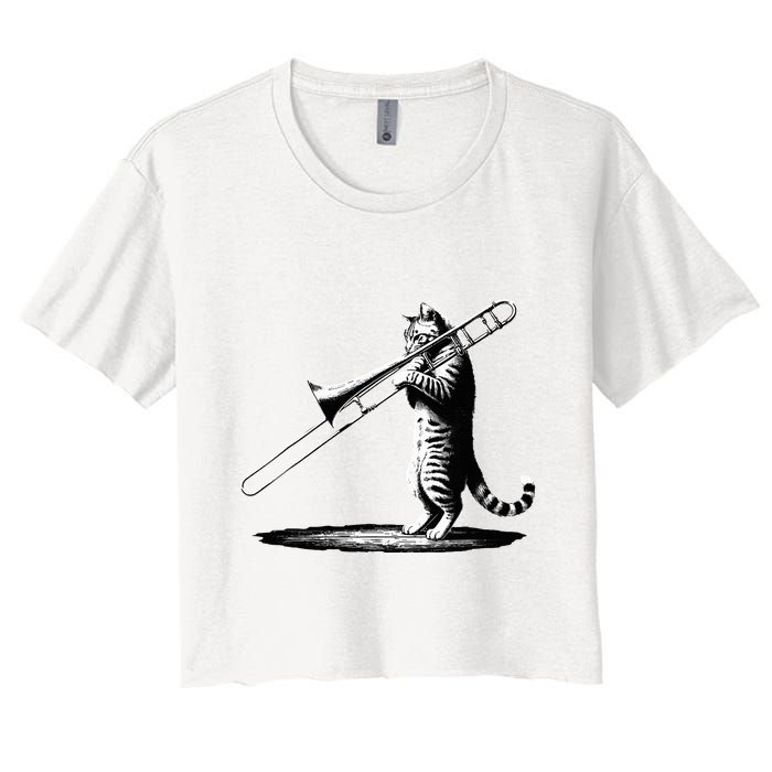 Cat Playing Trombone Player Trombonist Instrument Crop Top