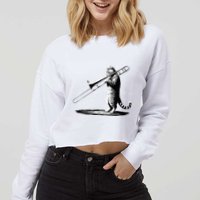Cat Playing Trombone Player Trombonist Instrument Cropped Pullover Crew