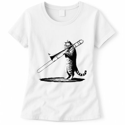Cat Playing Trombone Player Trombonist Instrument Womens T-Shirt