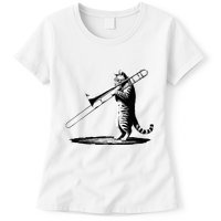 Cat Playing Trombone Player Trombonist Instrument Womens T-Shirt