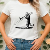 Cat Playing Trombone Player Trombonist Instrument Womens T-Shirt