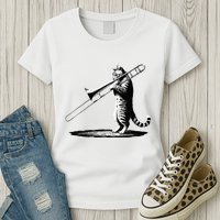 Cat Playing Trombone Player Trombonist Instrument Womens T-Shirt