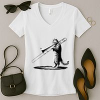 Cat Playing Trombone Player Trombonist Instrument Women's V-Neck T-Shirt