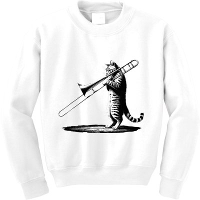 Cat Playing Trombone Player Trombonist Instrument Kids Sweatshirt