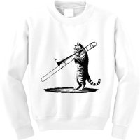 Cat Playing Trombone Player Trombonist Instrument Kids Sweatshirt