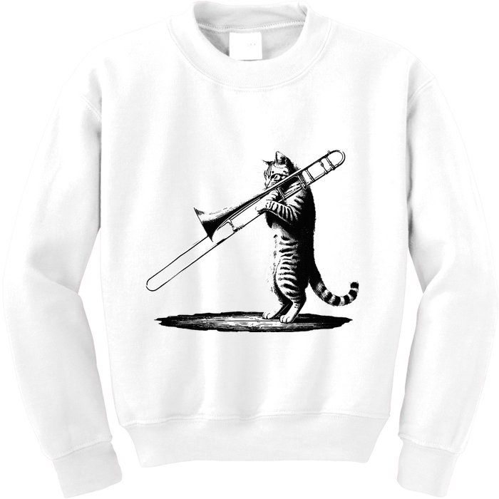 Cat Playing Trombone Player Trombonist Instrument Kids Sweatshirt