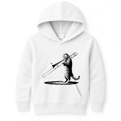 Cat Playing Trombone Player Trombonist Instrument Kids Hoodie