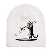 Cat Playing Trombone Player Trombonist Instrument Short Acrylic Beanie