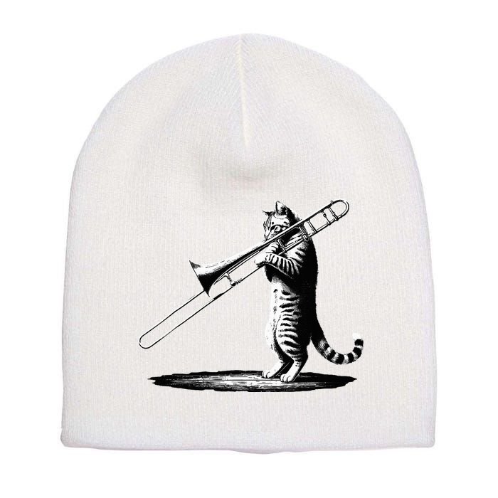 Cat Playing Trombone Player Trombonist Instrument Short Acrylic Beanie