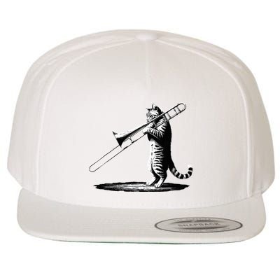 Cat Playing Trombone Player Trombonist Instrument Wool Snapback Cap