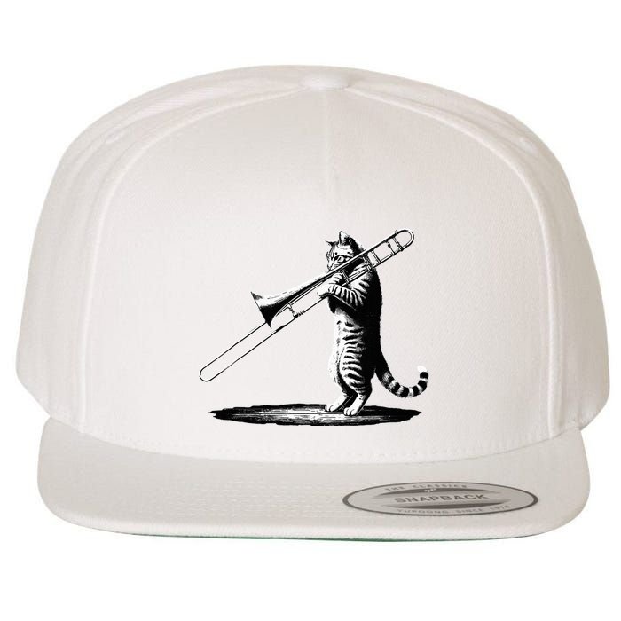 Cat Playing Trombone Player Trombonist Instrument Wool Snapback Cap
