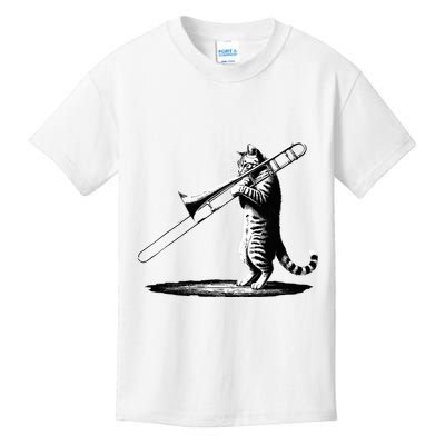Cat Playing Trombone Player Trombonist Instrument Kids T-Shirt