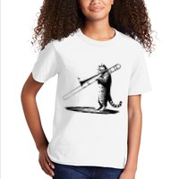 Cat Playing Trombone Player Trombonist Instrument Kids T-Shirt
