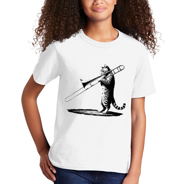Cat Playing Trombone Player Trombonist Instrument Kids T-Shirt