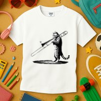 Cat Playing Trombone Player Trombonist Instrument Kids T-Shirt