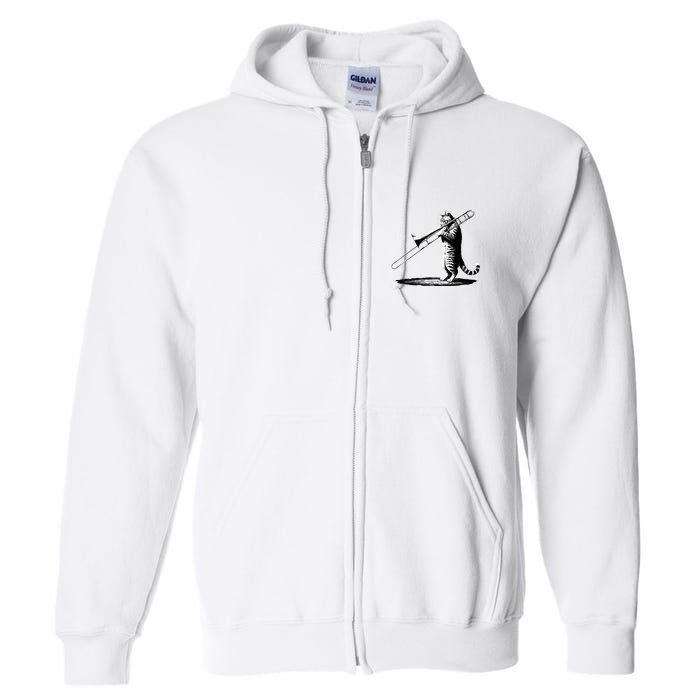 Cat Playing Trombone Player Trombonist Instrument Full Zip Hoodie