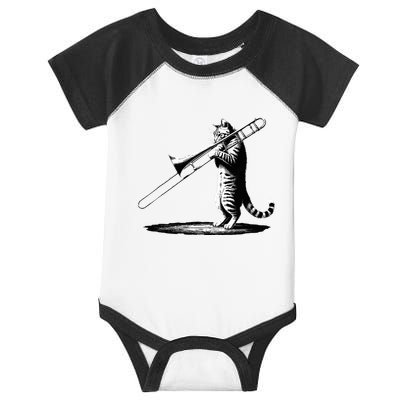 Cat Playing Trombone Player Trombonist Instrument Infant Baby Jersey Bodysuit