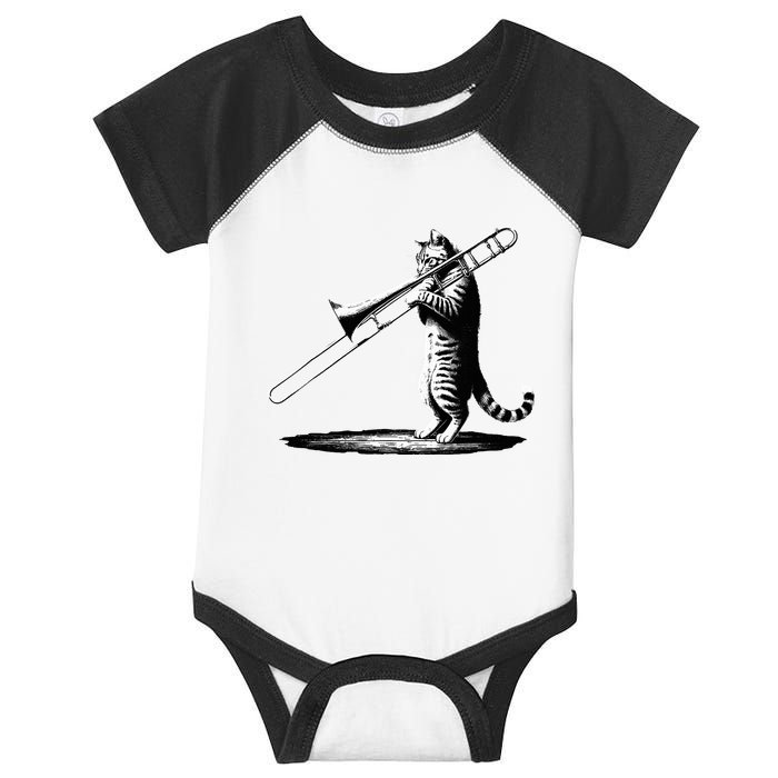 Cat Playing Trombone Player Trombonist Instrument Infant Baby Jersey Bodysuit