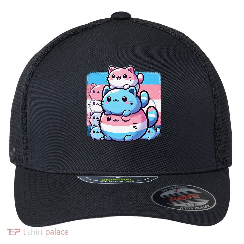 Cat Pile Trans Pride Transgender Day Of Visibility Flexfit Unipanel Trucker Cap