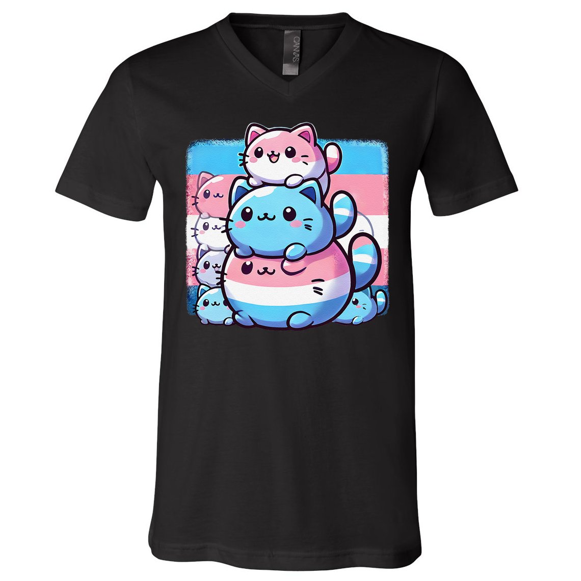 Cat Pile Trans Pride Transgender Day Of Visibility V-Neck T-Shirt