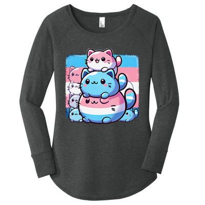 Cat Pile Trans Pride Transgender Day Of Visibility Women's Perfect Tri Tunic Long Sleeve Shirt