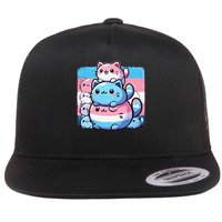Cat Pile Trans Pride Transgender Day Of Visibility Flat Bill Trucker Hat