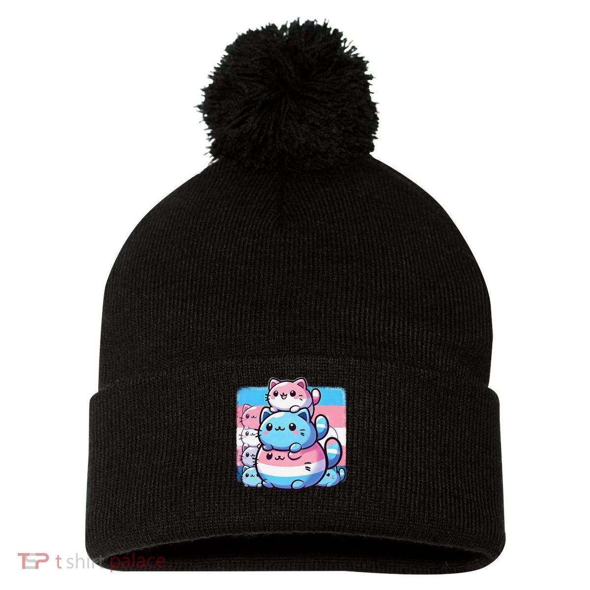 Cat Pile Trans Pride Transgender Day Of Visibility Pom Pom 12in Knit Beanie