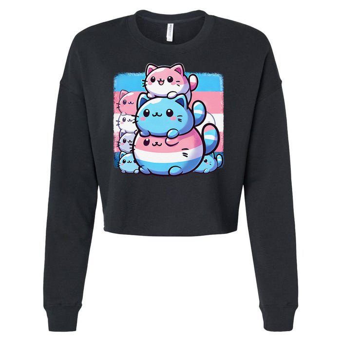 Cat Pile Trans Pride Transgender Day Of Visibility Cropped Pullover Crew