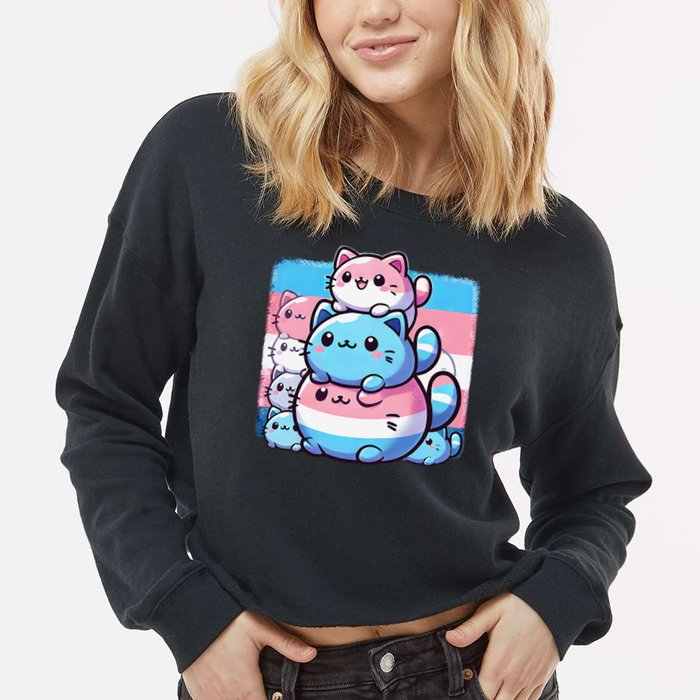 Cat Pile Trans Pride Transgender Day Of Visibility Cropped Pullover Crew