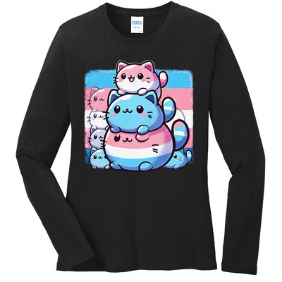 Cat Pile Trans Pride Transgender Day Of Visibility Ladies Long Sleeve Shirt