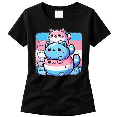 Cat Pile Trans Pride Transgender Day Of Visibility Womens T-Shirt