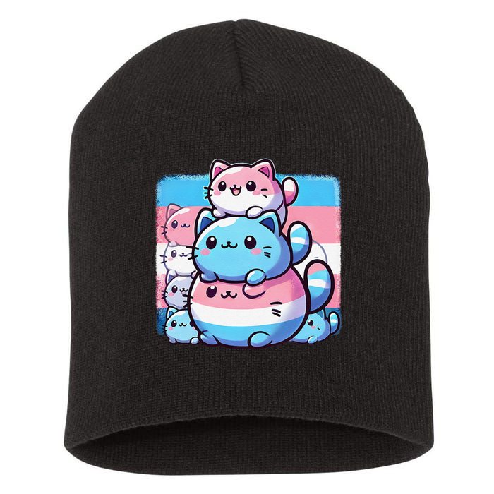Cat Pile Trans Pride Transgender Day Of Visibility Short Acrylic Beanie