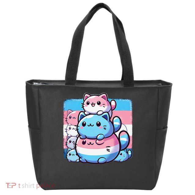 Cat Pile Trans Pride Transgender Day Of Visibility Zip Tote Bag