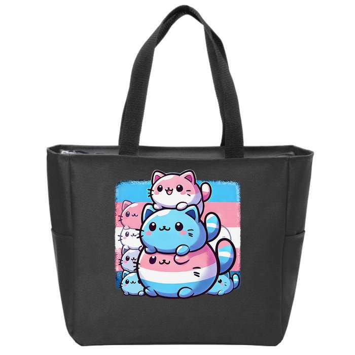 Cat Pile Trans Pride Transgender Day Of Visibility Zip Tote Bag