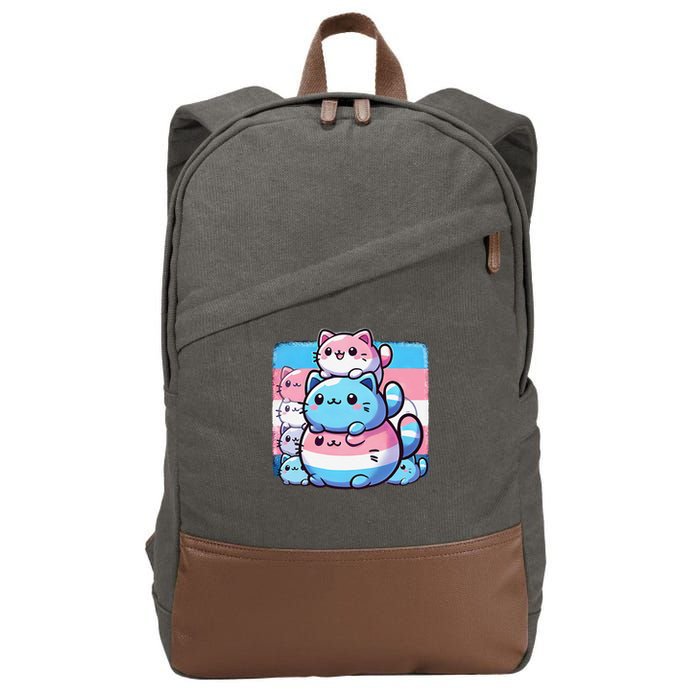Cat Pile Trans Pride Transgender Day Of Visibility Cotton Canvas Backpack