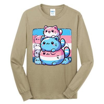 Cat Pile Trans Pride Transgender Day Of Visibility Tall Long Sleeve T-Shirt