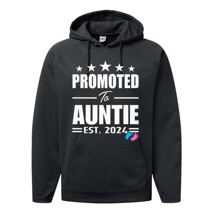 Cute Promoted To Aunt 2024 Funny Gender Reveal Pink Or Blue Performance Fleece Hoodie