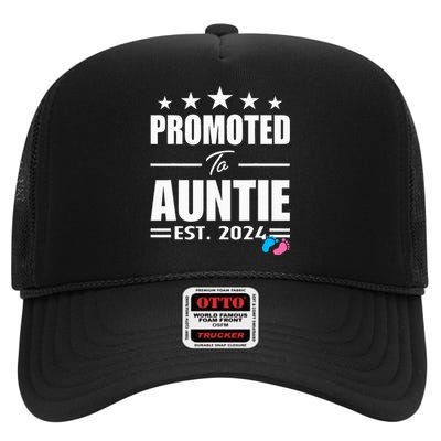 Cute Promoted To Aunt 2024 Funny Gender Reveal Pink Or Blue High Crown Mesh Back Trucker Hat