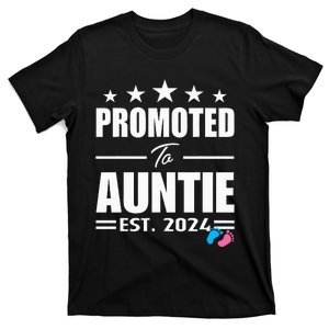 Cute Promoted To Aunt 2024 Funny Gender Reveal Pink Or Blue T-Shirt