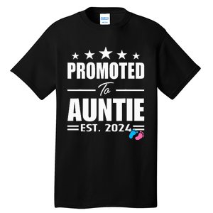 Cute Promoted To Aunt 2024 Funny Gender Reveal Pink Or Blue Tall T-Shirt