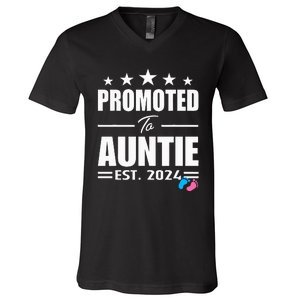 Cute Promoted To Aunt 2024 Funny Gender Reveal Pink Or Blue V-Neck T-Shirt