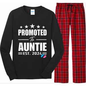 Cute Promoted To Aunt 2024 Funny Gender Reveal Pink Or Blue Long Sleeve Pajama Set