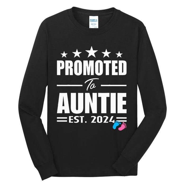 Cute Promoted To Aunt 2024 Funny Gender Reveal Pink Or Blue Tall Long Sleeve T-Shirt