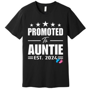 Cute Promoted To Aunt 2024 Funny Gender Reveal Pink Or Blue Premium T-Shirt