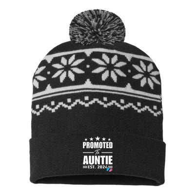 Cute Promoted To Aunt 2024 Funny Gender Reveal Pink Or Blue USA-Made Snowflake Beanie